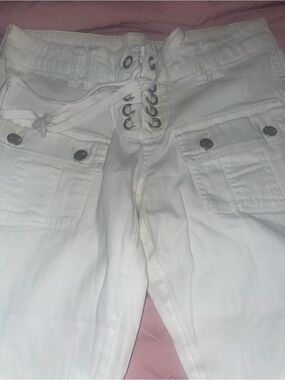 White Lace-Up Cargo Pants vintage